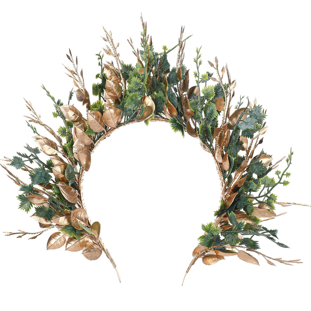 MOSTORY woodland halo crown with gold-green flowers for a magical festival look