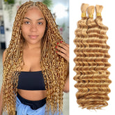 MOTFIN human braiding hair deep wave caramel honey blonde for easy boho knotless braids.