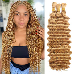 MOTFIN human braiding hair deep wave caramel honey blonde for easy boho knotless braids.