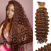 MOTFIN human braiding hair auburn ginger wavy texture for boho styles.