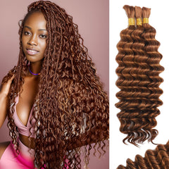 MOTFIN human braiding hair auburn ginger wavy texture for boho styles.