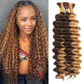 MOTFIN human braiding hair in deep wave texture, 16-inch length, silky and versatile for boho styles.