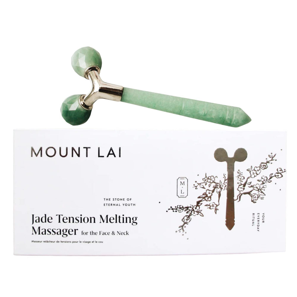 Mount Lai Jade Tension Melting Massager face roller eases facial tension.