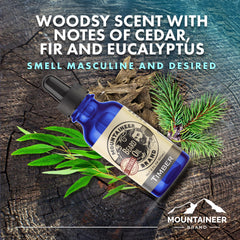 Mountaineer Brand Natural Beard Oil timber cap close-up for premium scent