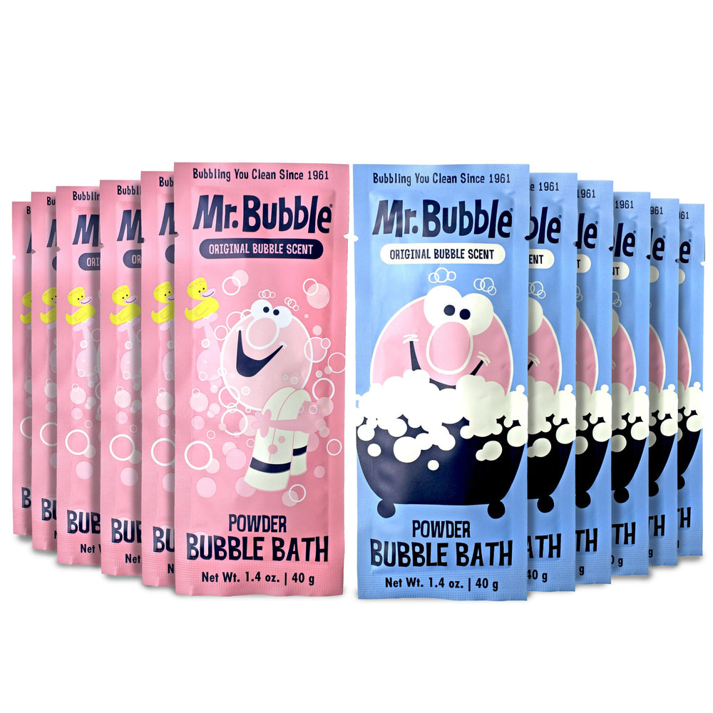Mr. Bubble retro powder bubble bath pack with classic scent creates bubbly tub fun.