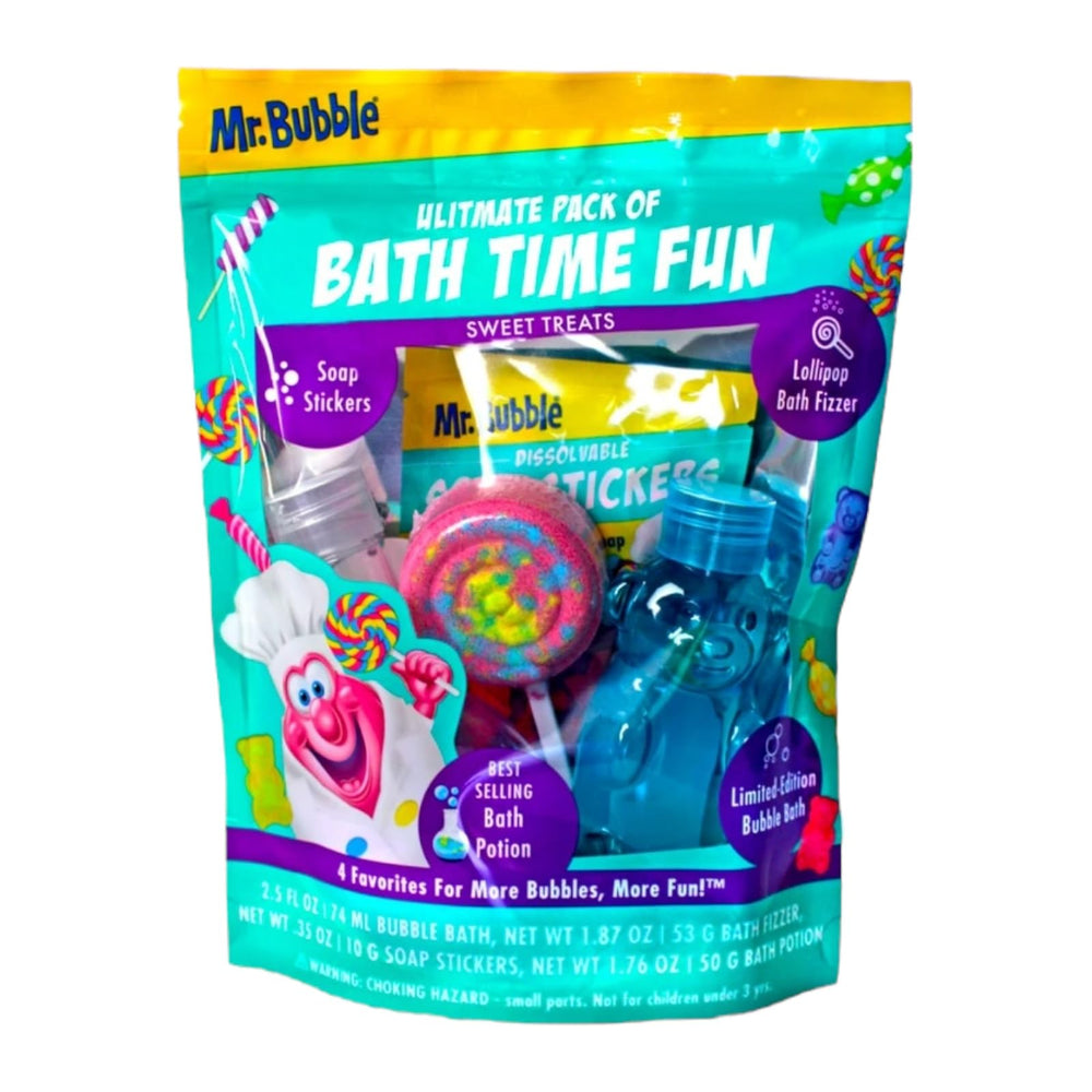 Mr Bubble Sweet Treats lollipop fizzer creates colorful swirls for imaginative bath time.