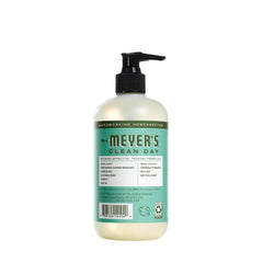 Mrs. Meyer's Clean Day Basil bottle delivers a fresh herbal aroma for gentle hand cleansing.