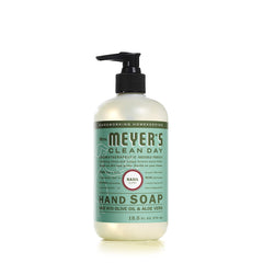 Mrs. Meyer's Clean Day Basil hand soap pump bottle, ready for everyday cleansing.