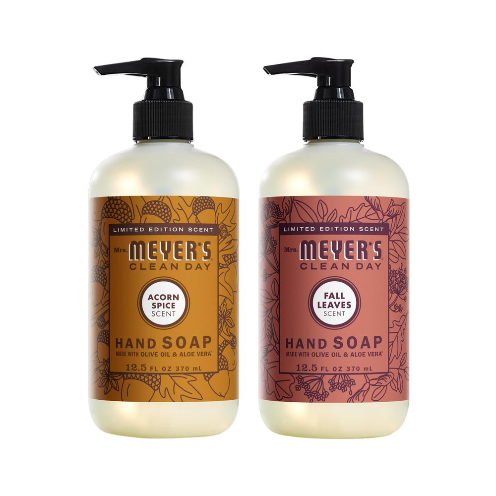 Mrs. Meyer's Clean Day Acorn Spice hand soap bottle adds autumn warmth to your sink.