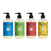 Mrs. Meyer's Clean Day Fresh Cut Grass hand soap bottle on sink for summer freshness