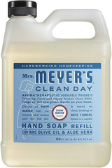 Label closeup of Mrs. Meyer's hand soap refill showing scent notes