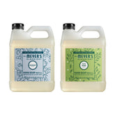 Mrs. Meyer's Clean Day hand soap refills label closeup showing nourishing ingredients.