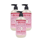 Mrs. Meyer's Clean Day Peppermint hand soap bottle on sink for a refreshing cleanse.