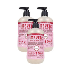 Mrs. Meyer's Clean Day Peppermint hand soap bottle on sink for a refreshing cleanse.