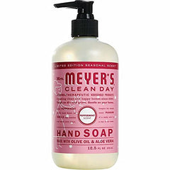 Mrs. Meyer's Peppermint hand soap pump releases a light, citrusy aroma during handwashing.