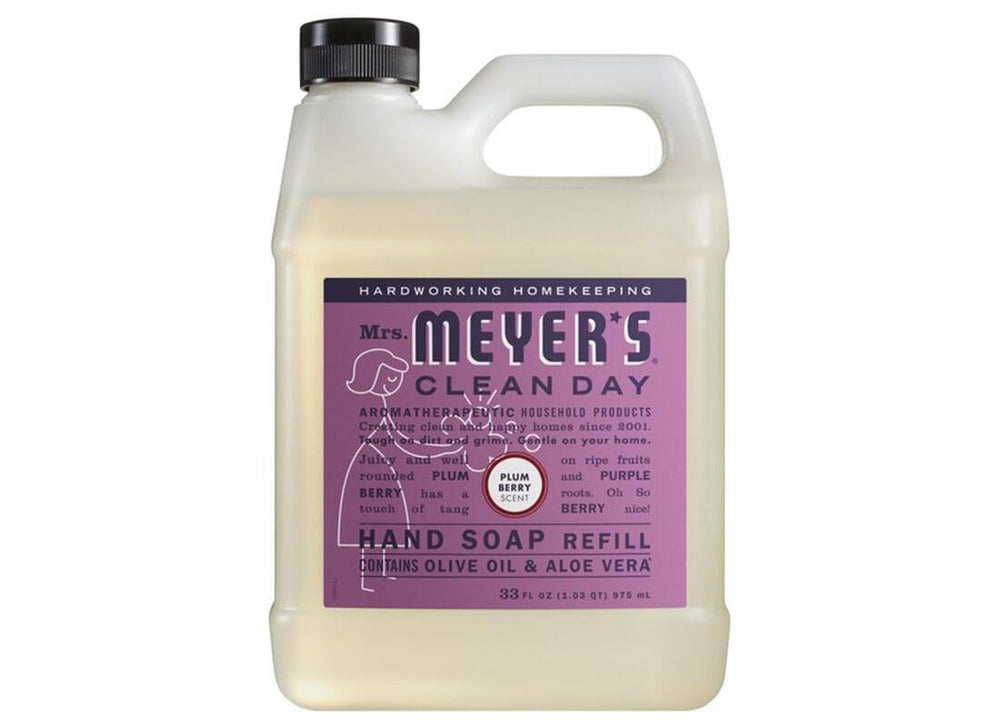 Mrs. Meyer's Clean Day Plum Berry refill bottle, convenient 33 oz size for easy handwashing.