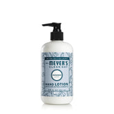 Mrs. Meyer's Snowdrop hand lotion bottle front showing non-greasy moisture for busy hands.