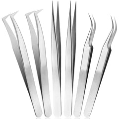 Mudder six piece eyelash tweezers set with straight tips for precise lash isolation