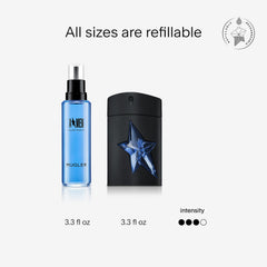 Mugler A*Men refill bottle close-up: woody spice note emphasis