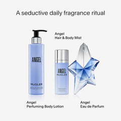 Mugler Angel Hair & Body Mist closeup with bergamot and praline notes for a fresh lift.