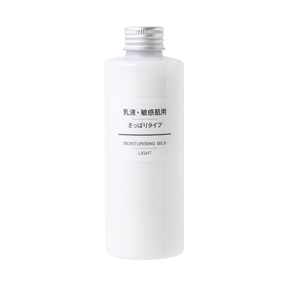 MUJI Sensitive Skin Refreshing Type bottle close-up, showing a gentle, hydrating feel.