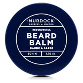 Murdock London beard balm jar close-up showing smooth, nourished beard-ready finish.