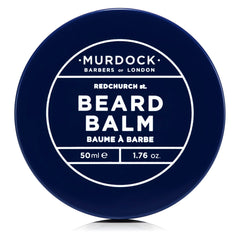 Murdock London beard balm jar close-up showing smooth, nourished beard-ready finish.