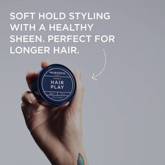 Murdock London Hair Play tin back view with labeling highlighting clean ingredients.