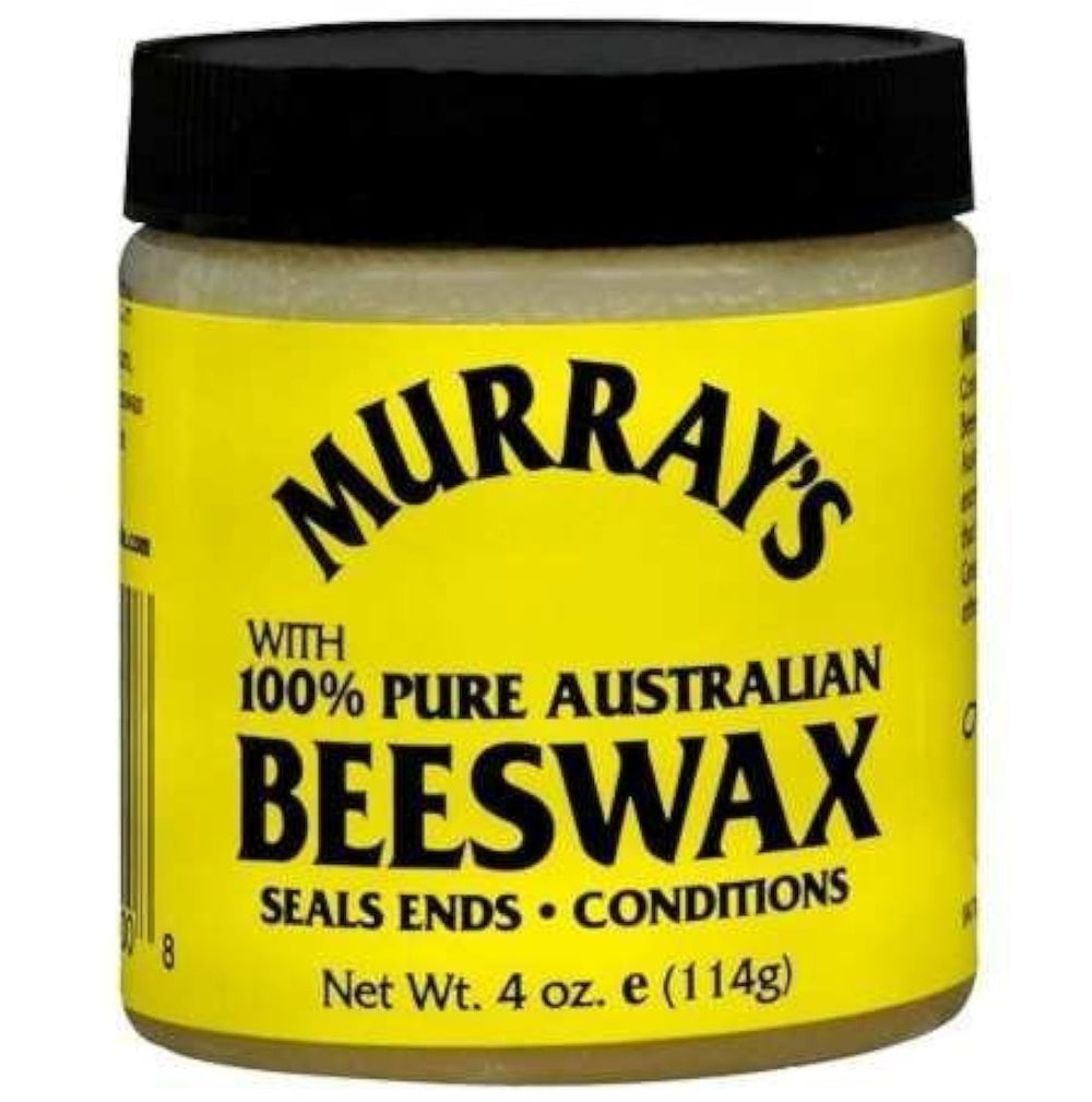 Murray's beeswax 4oz tin for versatile hair styling and end sealing.