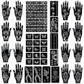 MuseLuxe Henna stencils kit cover shows versatile designs for body, face, and hands.