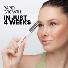 MUSKD eyelash growth serum bottle highlighting compact, travel-friendly packaging.