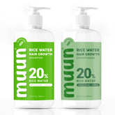 Muun Rice Water Shampoo bottle promoting hair vitality and cleansing