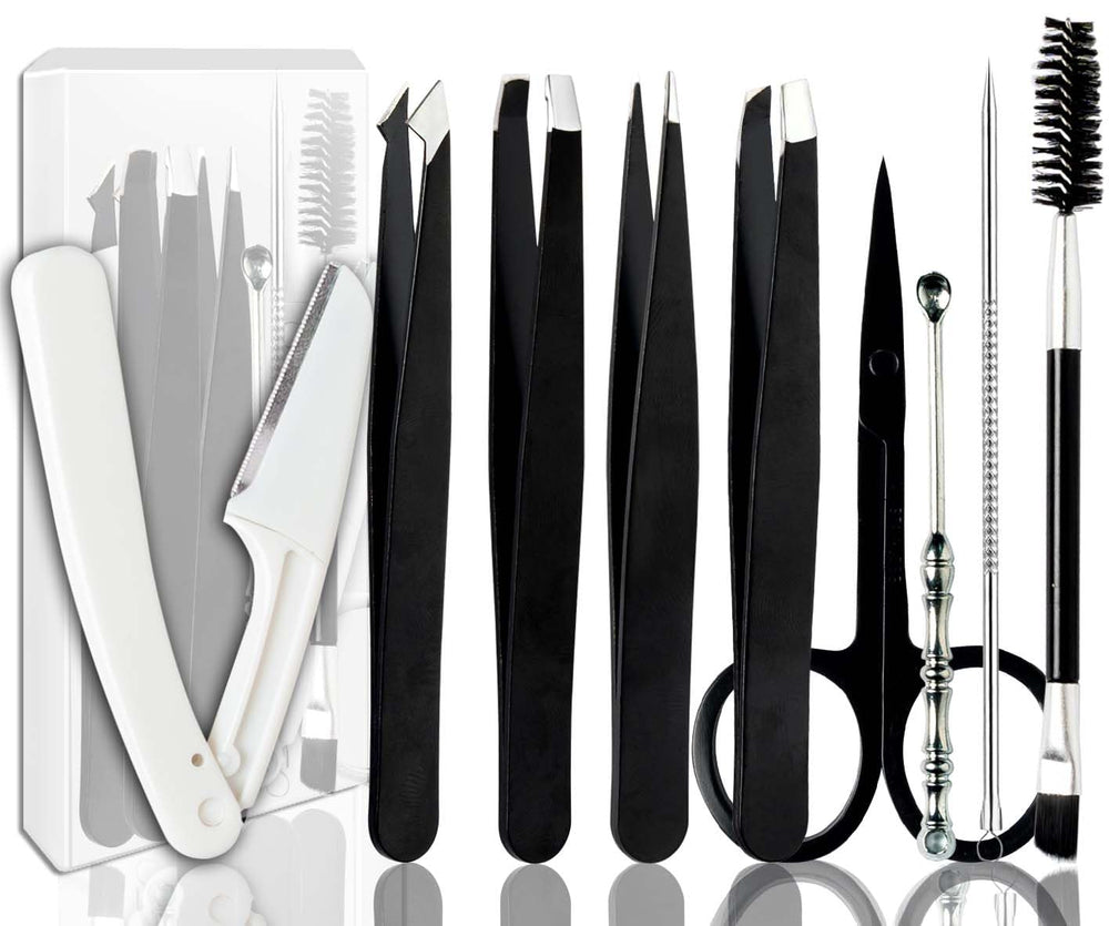 Muzioiernsu tweezers kit contents with 9+1 pieces for precise grooming.