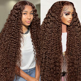 MXTQO 30 inch chocolate brown deep wave lace front wig with natural hairline for daily wear