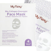 My Flexy Bio Collagen Overnight Mask packaging shows a four-pack for convenient routine