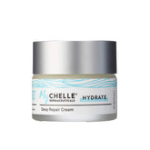 MyCHELLE Deep Repair Cream bottle close-up shows hydration for dry skin
