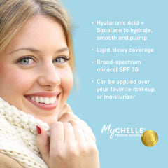 MyCHELLE Light 3-in-1 Serum pump and tint in action.