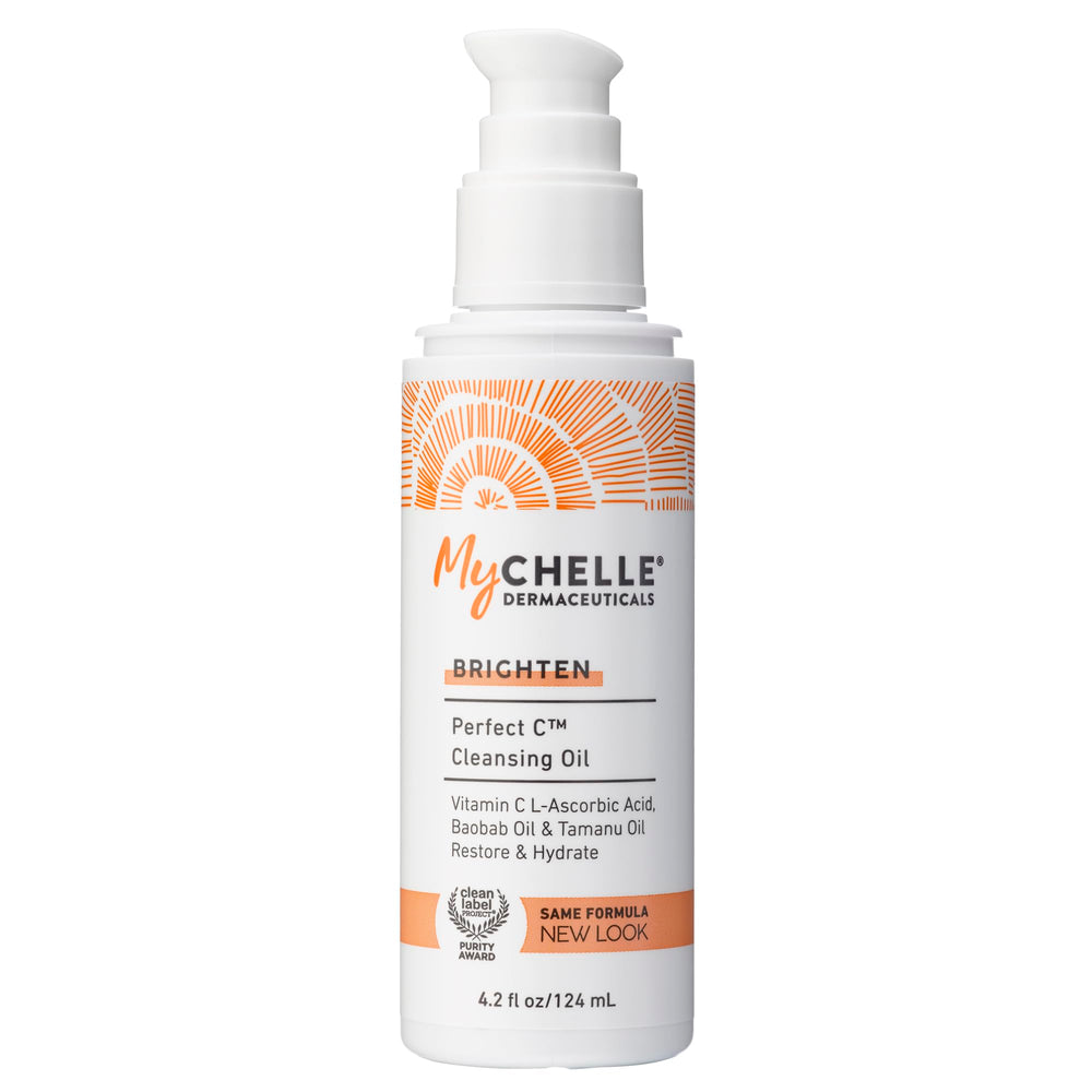 MyChelle Perfect C Cleansing Oil bottle pour for gentle cleansing with vitamin C