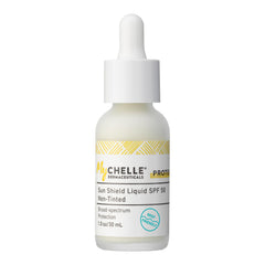 MyChelle Sun Shield Liquid SPF 50 Non-Tinted bottle provides gentle mineral protection daily.