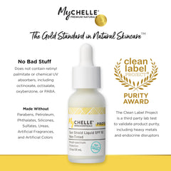 MyChelle Sun Shield Liquid SPF 50 Non-Tinted swatch shows natural finish.