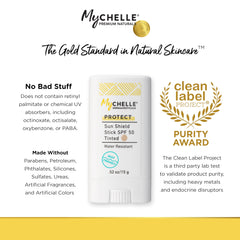 MyCHELLE Sun Shield Stick SPF 50 tinted waterproof-action ideal for outdoor activities and beach days
