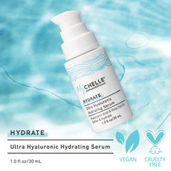 MyCHELLE Ultra Hyaluronic Serum with rose hip oil nourishes dry skin.