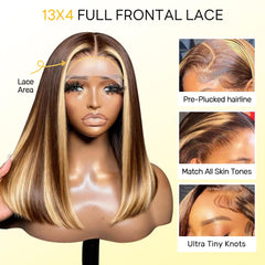 Mysyty Highlight Bob Wig side-part view enables versatile styling options.
