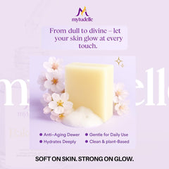 Mytudelle Bakuchiol Glow Soap bar under water rinse for hydrating cleanse