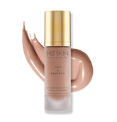 MZ SKIN Tint & Protect bottle close-up shows SPF 30 protection and hydration