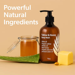 MZXDXZE Tallow and Honey Body Wash ingredients close-up with honey and tallow
