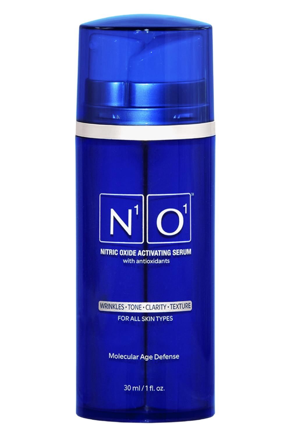 N1O1 Nitric Oxide Serum bottle pump demonstrates easy daily application and hydration.