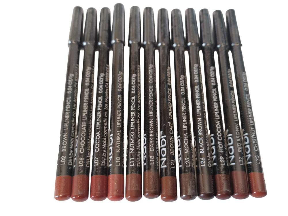 Nabi 12-piece lip liner set in a compact case for on-the-go definition.