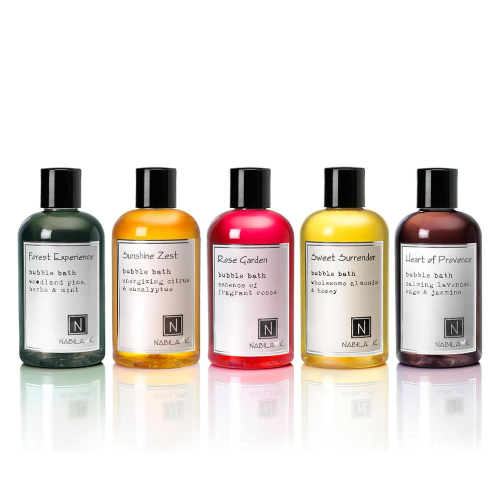 Nabila K Forest Experience bubble bath bottle with calming aroma for a relaxing soak.