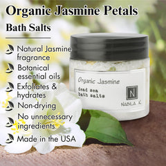 Salt crystals and jasmine petals create a spa-like visual.